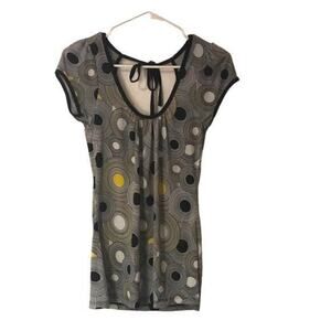 Sixteen Womens Cap Sleeve Scoop neck Stretch Top Gray Black Polka‎ Dots Medium